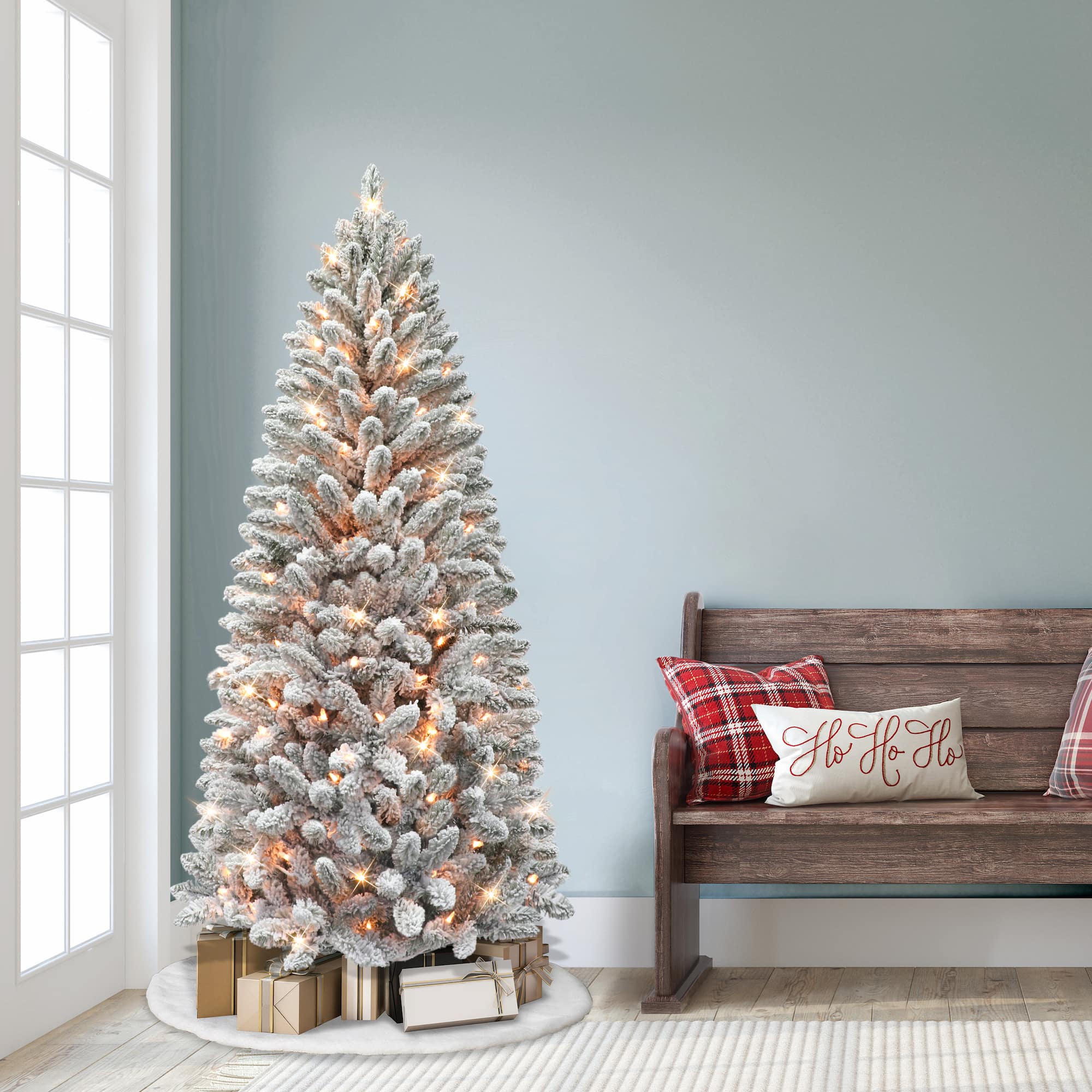 6ft. Pre-Lit Flocked Carson Pine Artificial Christmas Tree, Clear Lights